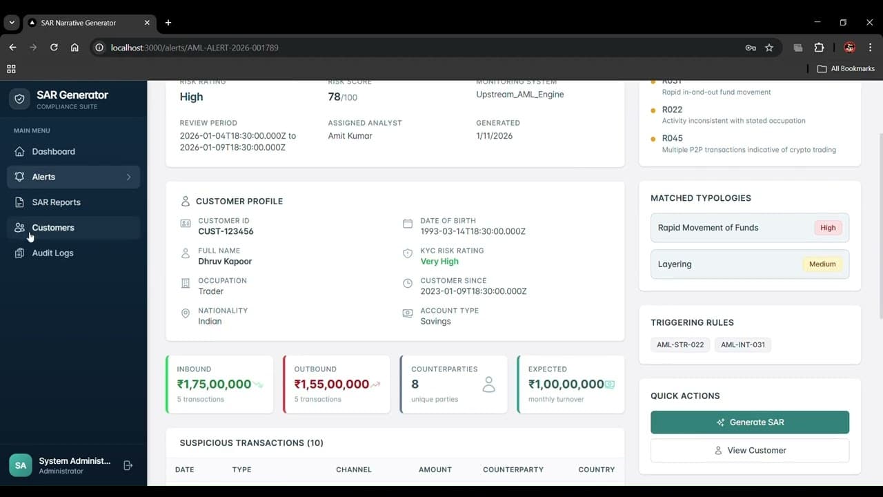 SAR Narrative Generator with Audit Trail